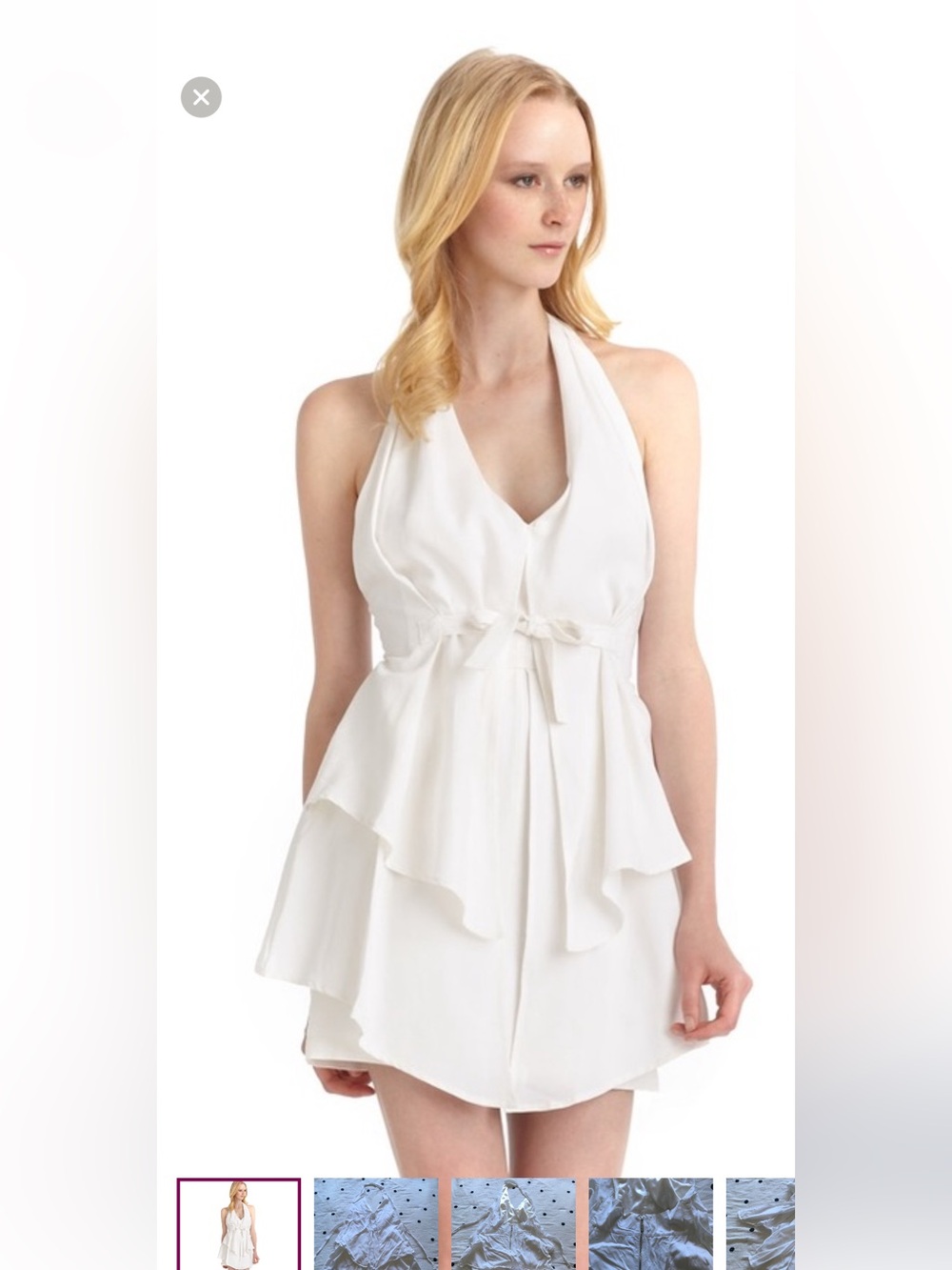 Stella & Jamie White Halter V-Neck Layered Dress.  Size Small